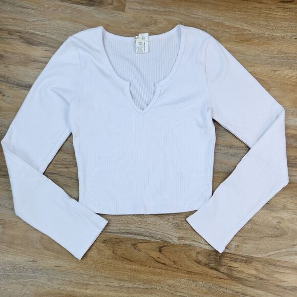 🔺️NWT Bozzolo White Notched Collar Long Sleeve Crop Top Medium - Picture 5 of 11